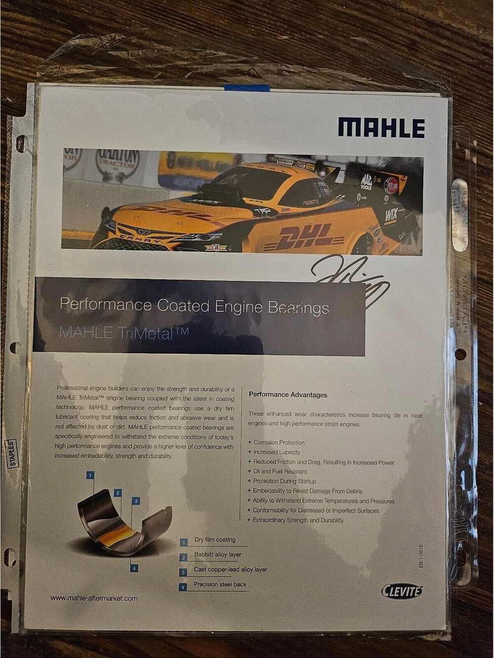 J.R. Todd Hand Signed Mahle ad with his DHL racing car 8x10 print autograph